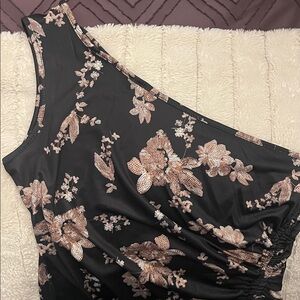 Floral One-Shoulder Black Dress